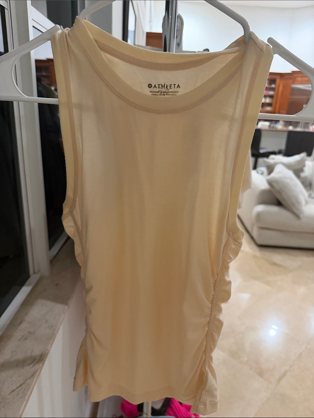 Athleta Light Cream Ruched Side Tank Top